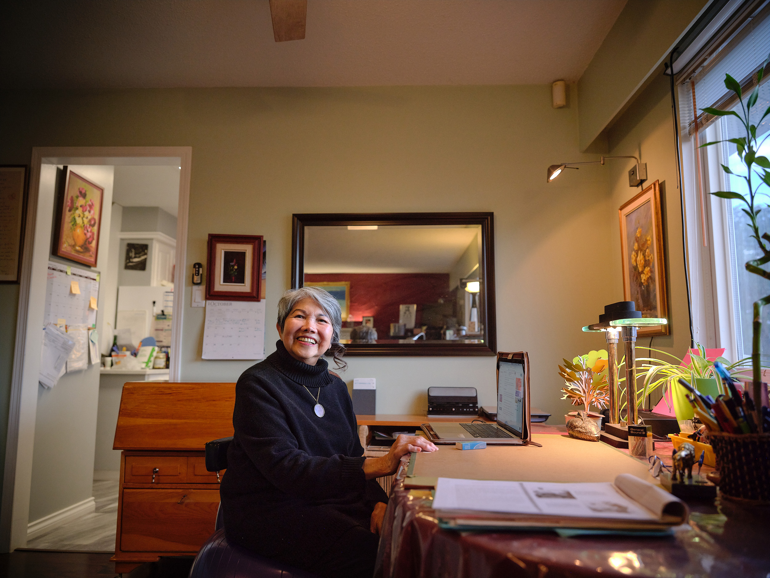 Arabella at her desk 